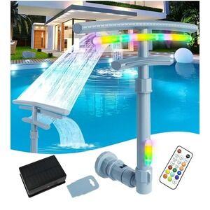 Solar Pool Fountain Waterfall with Lights Swimming Pool Fountain Light Remote